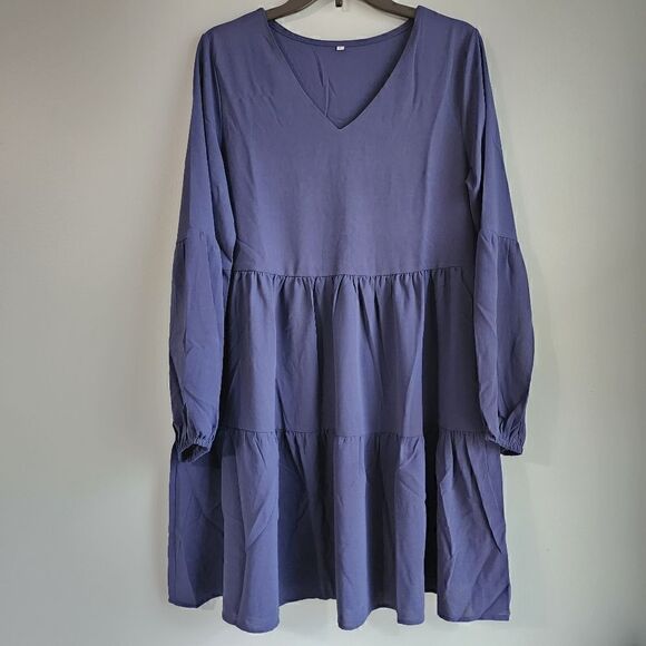Cosonsen Swing Shift Long Sleeve V Neck Tunic Dress - Picture 5 of 13
